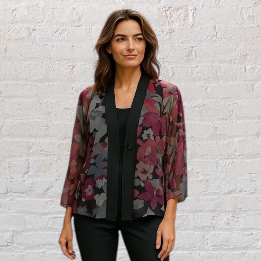 4/$40‎ Kanye 2 Floral Print Sheer Back and Purple Kimono Style Cardigan